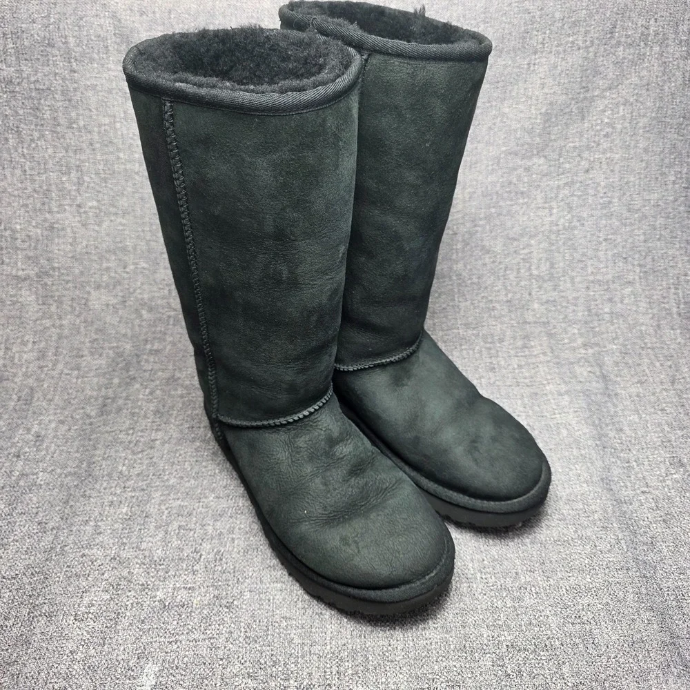 UGG Classic Tall II Shearling Knee High Boots Black Suede Women's Size 7